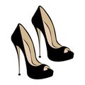 Women`s fashionable black high-heeled shoes. Shoes with an open toe. Design suitable for icons, shoe stores