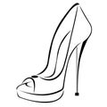 Women`s fashionable decorative high-heeled shoes. Shoes with an open toe. The sketch design is suitable for icons, shoe stores