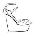 Women`s fashionable decorative sandal on a high platform. Open shoes. Sketch design is suitable for icons