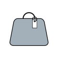 Women`s fashionable light blue bag with a tag. Flat vector illustration