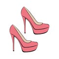Women`s fashionable pink decorative high-heeled shoes. Sketch design is suitable for icons Royalty Free Stock Photo