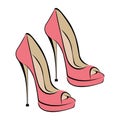 Women`s fashionable pink high-heeled shoes. Shoes with an open toe. Design suitable for icons, shoe stores Royalty Free Stock Photo