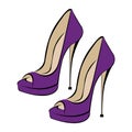 Women`s fashionable purple high-heeled shoes. Shoes with an open toe. Design suitable for icons, shoe stores