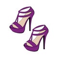 Women`s fashionable purple high-heeled shoes. Summer sandals. Design is suitable for icons