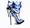 Women`s feet in blue high-heeled shoes Royalty Free Stock Photo