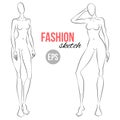 Women`s figure fashion sketch. Vector illustration. Template for drawing for stylist and designers.