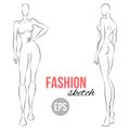 Women`s figure sketch. Different poses. Template for drawing for designers of clothes. Vector outline girl model template for fash Royalty Free Stock Photo