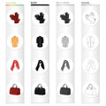 Women`s gloves, fur coat, scarf, kerchief, ladies` bag. Women`s clothing and accessories set collection icons in cartoon Royalty Free Stock Photo