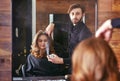 Women's hair styling. hairdresser, beauty salon