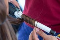 Women`s haircut. hairdresser, beauty salon.soft and blur style for background.blur image of people at haircut shop.