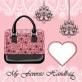 Women's handbag, label , chandeliers