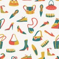 Women`s Handbags and Shoes Vector Pattern on White Background