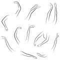 Women s hands. Beautiful graceful silhouettes. Collection. Vector illustration of a set