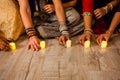 Lighting candles and oil lamps as part of Diwali traditions Royalty Free Stock Photo