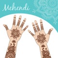 Women's hands, palms up. Mehendi.