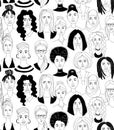 Women`s head seamless pattern background grunge line drawing doodle poster Royalty Free Stock Photo