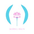 Women`s health icon. Woman figure with flower.