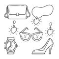 Women`s jewelry accessories vector illustration with simple hand drawn  style Royalty Free Stock Photo
