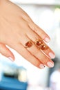 Women`s jewelry gold and silver rings with precious stones.