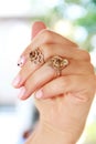 Women`s jewelry gold and silver rings with precious stones.