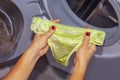 Lace panties in hands for laundry Royalty Free Stock Photo