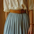 Women's Leather Light Brown Belt with Pleated Skirt. Generative AI