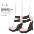 Women`s legs in sandals with signature.