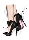 Women`s legs in stylish high-heeled shoes. Fashion and style, clothing and accessories. Vector illustration.