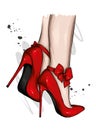 Women`s legs in stylish high-heeled shoes. Fashion and style, clothing and accessories. Vector illustration.