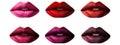 Women\'s Lips in Red, Pink And Purple on Transparent Background for Luxury Makeup and Lipstick Promotion Royalty Free Stock Photo