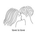 Women s love, vector collection of lesbian couples. two girls kissing. the phrase love is love. vector illustration with Royalty Free Stock Photo