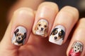 Women\'s manicure with the image of dogs on nails. Fashion trends