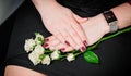 Women's manicure, shell on the nail, stylish manicure