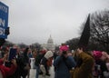 Women`s March, Protest Crowds on the National Mall, Photographer Wearing a Pink Pussyhat, Washington, DC, USA