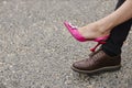 Women`s and men`s feet in shoes close-up Royalty Free Stock Photo