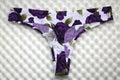 Panties flower printed, mauve roses on white sponge background Royalty Free Stock Photo