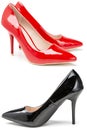 women`s patent high heel shoes black and red