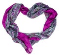 Women's purple silk scarf in form of heart Royalty Free Stock Photo