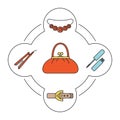 Women`s purse contents color icons set Royalty Free Stock Photo