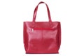 Women`s red leather bag on the back isolated on a white background Royalty Free Stock Photo