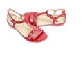 Women's Red Leather Sandals Isolated on White #2 Royalty Free Stock Photo