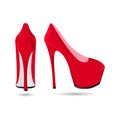 Women`s red patent leather shoes, isolated on a white background. Red shoes with a high heel Royalty Free Stock Photo