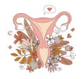 Women`s reproductive system uterus with floral flowers pattern