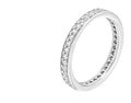 Women`s ring in white gold with diamonds around the entire circumference of the ring isolated on a white background Royalty Free Stock Photo