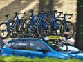 Women`s road race neutral service car chasing peloton. Almost 20km away from the start.