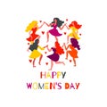 Women`s round dance and hearts. Women dance in circles, holding hands.
