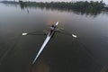 Women's rowing team on blue water, top view at Rabindra Sarobar lake Kolkata