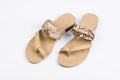 Women`s sandals on white background. Summer fashion