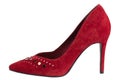 Women`s  sexy red suede shoes with heels Isolated on white background. file contains clipping path Royalty Free Stock Photo