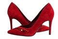 Women`s  sexy red suede shoes with heels Isolated on white background. file contains clipping path Royalty Free Stock Photo